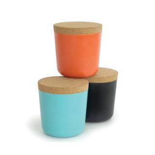 Lot de 3 petits bocaux GUSTO BIOBU en bambou orange, noir et bleu lagon - Ekobo
