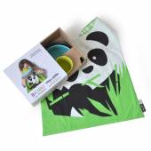 Set de table enfant BIOBU Panda gris, bleu lagon et vert acide - Ekobo
