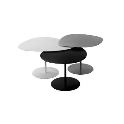 Lot 3 tables basses GALETS outdoor blanc, gris alu et noir - Matière Grise