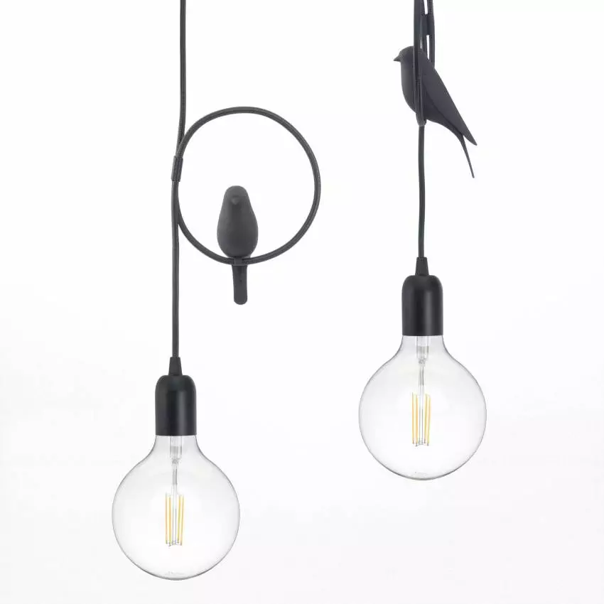 Suspension LED oiseau Noir OKO / Câble Noir / Studio Macura