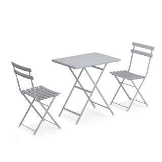 Composition : 1 Table et 2 Chaises de jardin ARC EN CIEL / Gris Nuage
