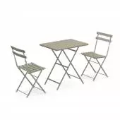 Composition : 1 Table et 2 Chaises de jardin ARC EN CIEL / Gris-Vert