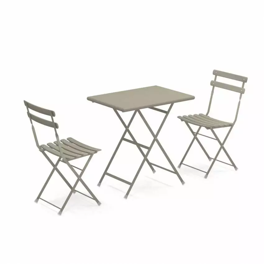 Composition : 1 Table et 2 Chaises de jardin ARC EN CIEL / Gris-Vert