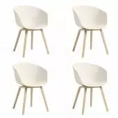 Lot de 4 chaises AAC 22 / Blanc-Crème / Pied Chêne