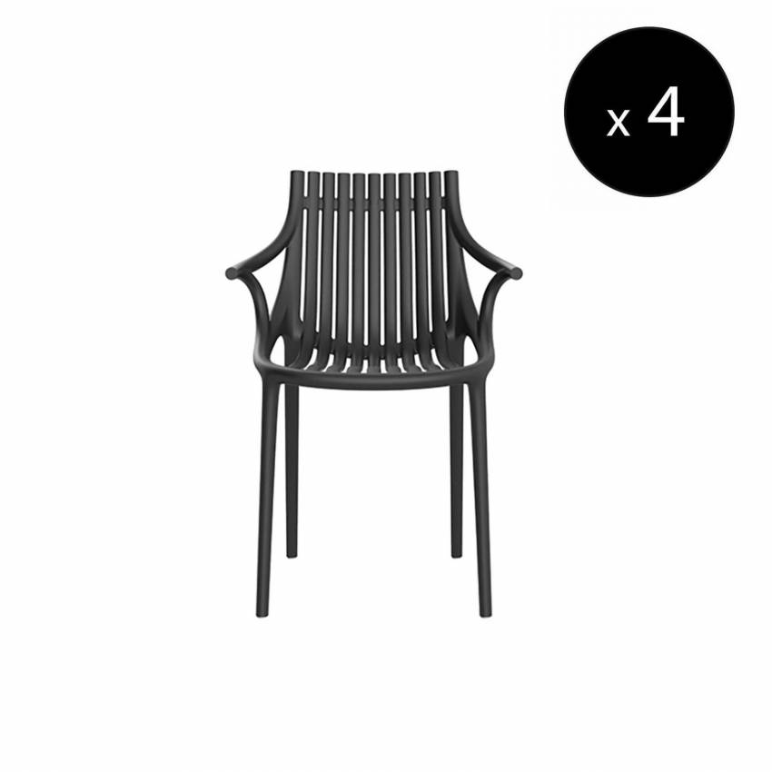 MAUD Lot de 4 Chaises avec accoudoir IBIZA / H. assise 45 cm / Noir