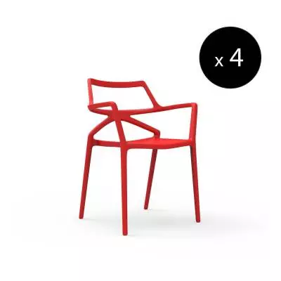 MAUD Lot de 4 Chaises outdoor DELTA / H. assise 46 cm / Rouge