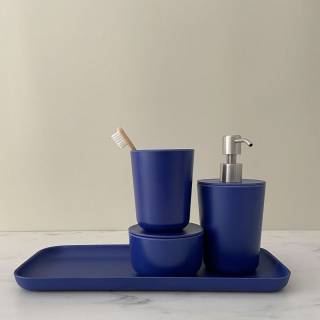 Boite de rangement pour salle de bain BANO / ø 9,5 x 6 cm / Bambou / Bleu Royal / Ekobo