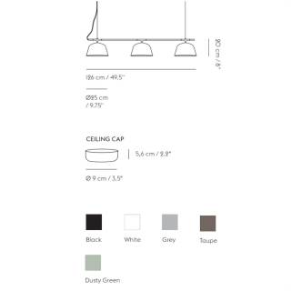 Dimensions et coloris pour suspension Rail AMBIT / Longueur 1,26 M / Alu / Muuto
