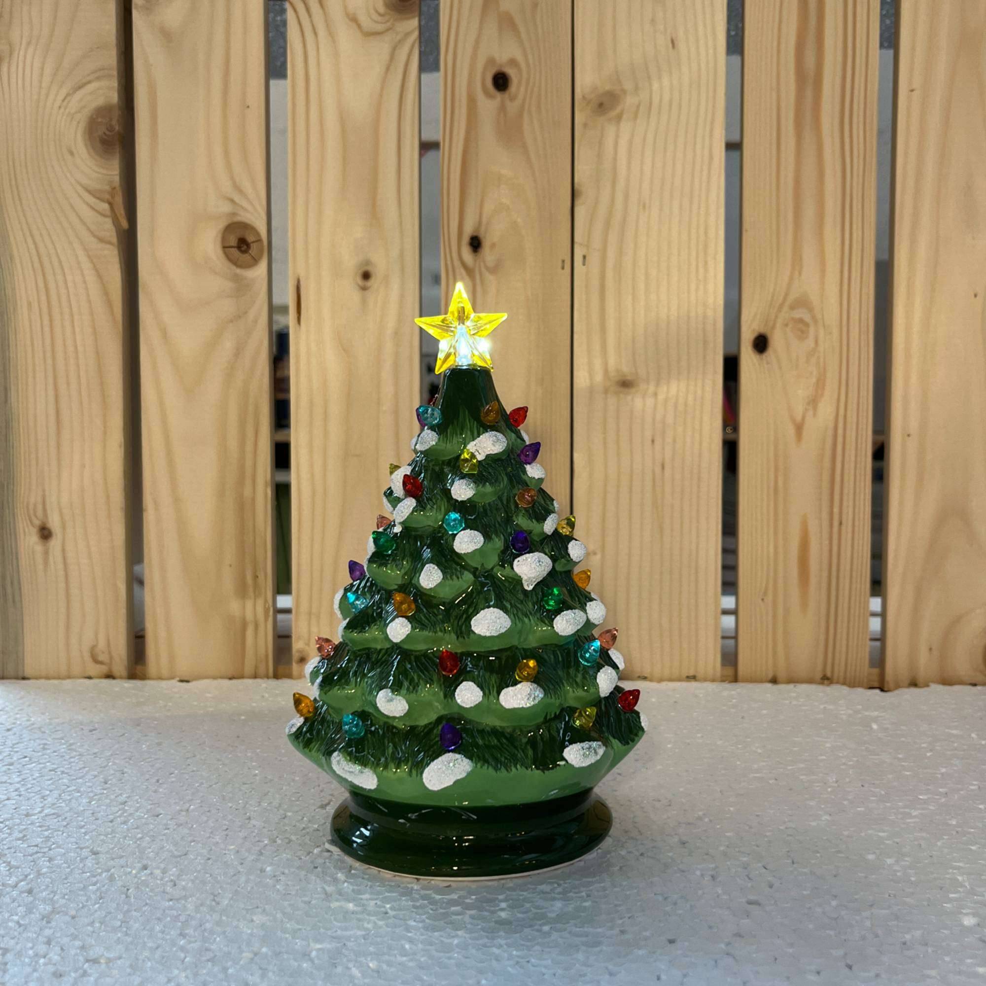 Sapin de Noël lumineux LED M / H. 20 cm / Céramique / Vert