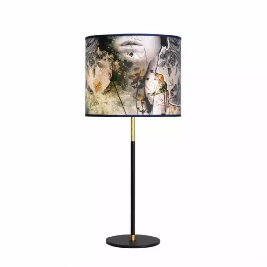 Lampe de table DAME DE PIQUE / H. 68 cm - Ø 31 cm / Tissu / Noir Gris Vert Beige / Un autre Regard