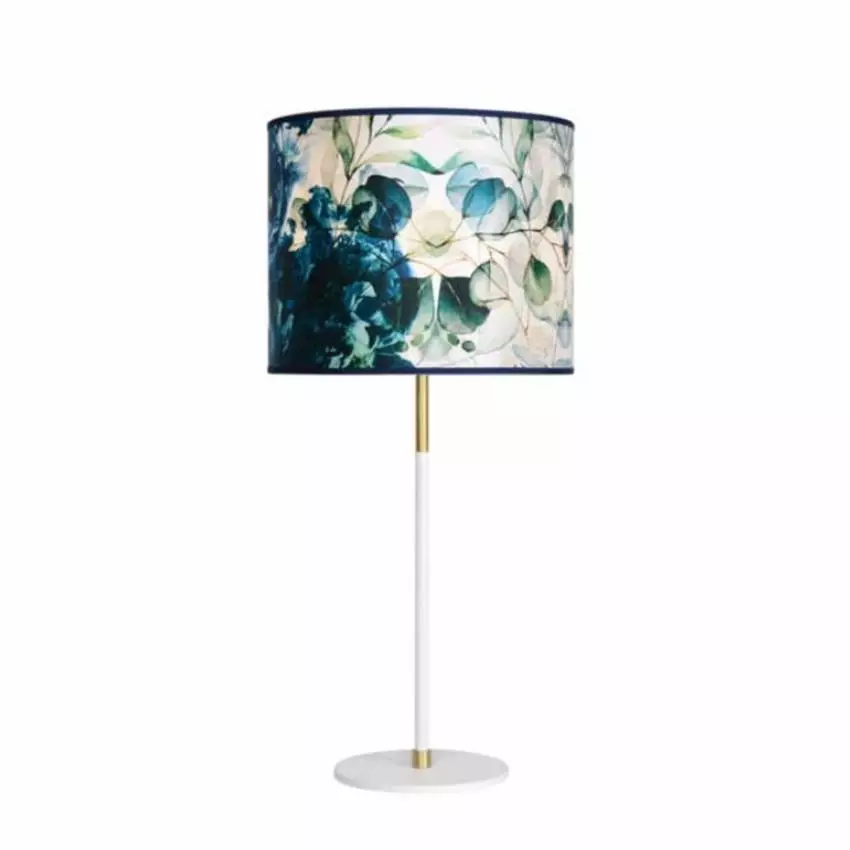 Lampe de table DAME DE PIQUE ENCRE / H. 68 cm - Ø 31 cm / Tissu / Blanc Bleu / Un autre Regard