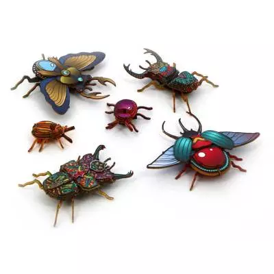 Kit d'insectes exotiques décoratif 3D / Carton recyclé / Vert Rouge Bleu Jaune / Agent Paper