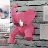 Trophée mural éléphant en 3D SIMONE / Papier recyclé / Rose / Agent Paper