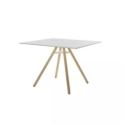 Table carrée MART / L. 100 x H. 73 cm / Piétement frêne naturel / Plateau Blanc / Plank