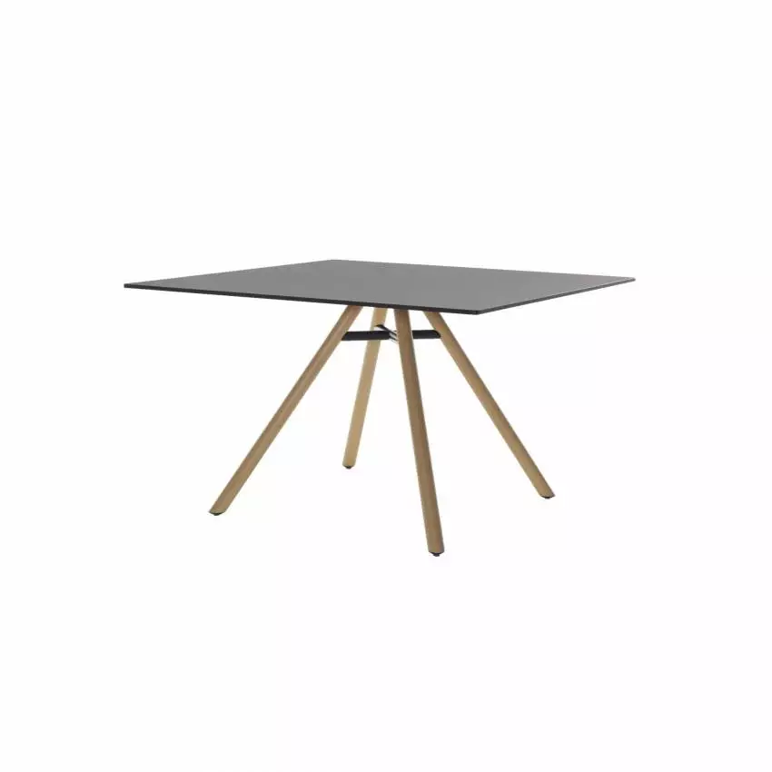 Table carrée MART / L. 100 x H. 73 cm / Piétement frêne naturel / Plateau Noir / Plank
