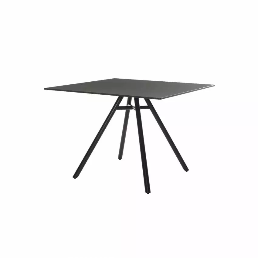 Table carrée MART / L. 100 x H. 73 cm / Piétement aluminium / Plateau Noir / Plank