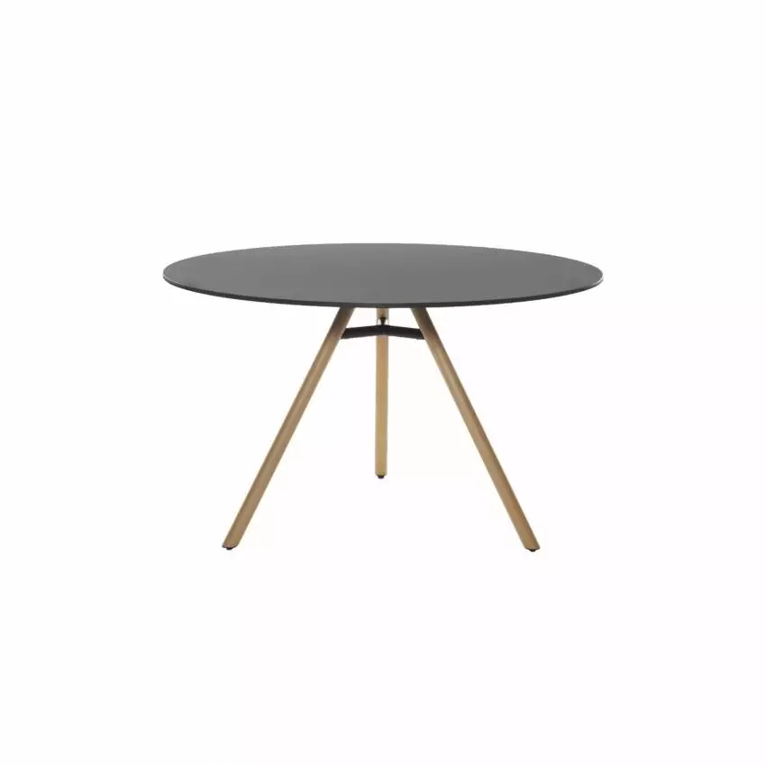 Table ronde MART / Ø 110 ou 120 cm / Piétement frêne naturel / Plateau Noir / Plank