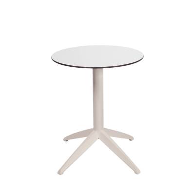 Table pliable ronde outdoor QUATRO compact blanc pied blanc