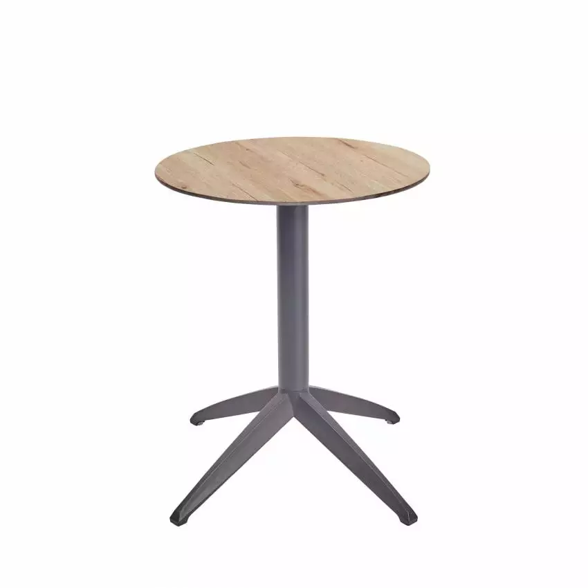 Table pliable ronde extérieur QUATRO compact bois pied choco