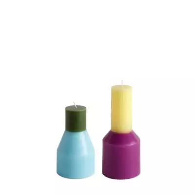 Ensemble 2 bougies Pillar Candle / vert blue fuschia jaune bleu / Hay