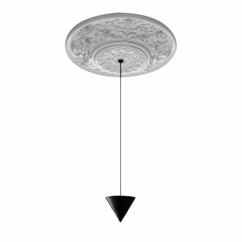 Moonbloom de Karman / Rosace plâtre à peindre en plafonnier et une suspension LED noire