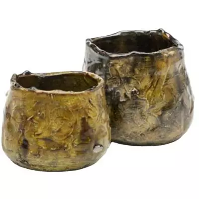 Pot, vase PUNCH / H. 9,5 ou 11 cm / Terre cuite / Marron Ocre / Gommaire