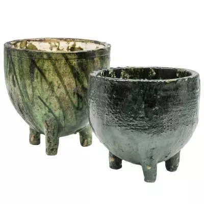 Vase, pot HANK / Ø 31 x H. 28 ou Ø 34 x H. 33 cm / Terre cuite / Vert / Gommaire