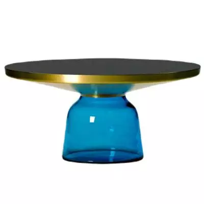 Table basse BELL / Ø 75 x H. 36 cm / Verre / Plateau verre / Laiton et Bleu Saphir / ClassiCon