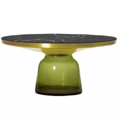 Table basse BELL / Ø 75 x H. 36 cm / Verre / Plateau marbre noir / Laiton et Vert Olive / ClassiCon