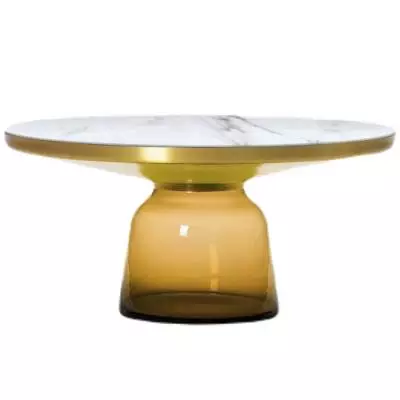 Table basse BELL / Ø 75 x H. 36 cm / Verre / Plateau marbre blanc / Laiton, Orange ambré / ClassiCon