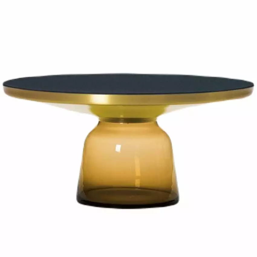 Table basse BELL / Ø 75 x H. 36 cm / Verre / Plateau verre / Laiton, Orange ambré / ClassiCon