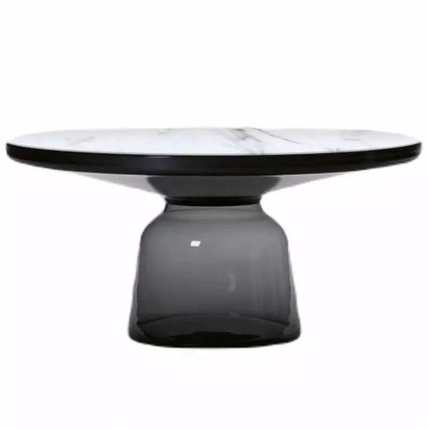 Table basse BELL / Ø 75 x H. 36 cm / Verre / Plateau marbre blanc / Gris Quartz / ClassiCon