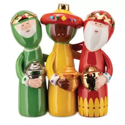 Figurine de Noël Les Rois Mages en Porcelaine / Fait Main / Vert, Jaune et Rouge / Alessi
