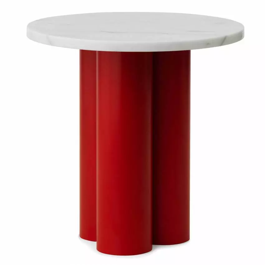 Table d'appoint DIT / Piétement Rouge / Plateau Marbre Blanc / Normann Copenhagen