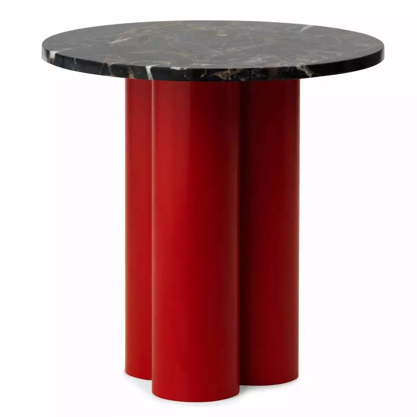 Table d'appoint DIT / Piétement Rouge / Plateau Marbre Noir et Or / Normann Copenhagen
