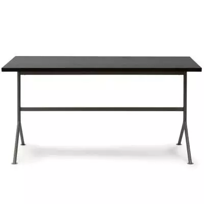 Table de bureau KIP / Piétement métal gris / Plateau en bois de pin marron foncé / Normann Copenhagen