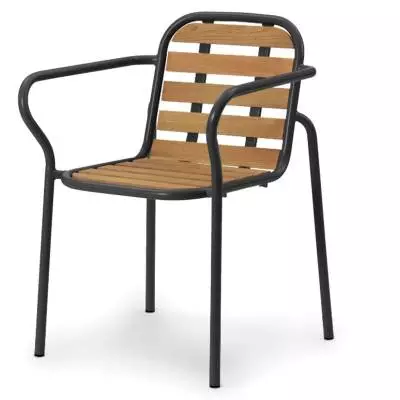Chaise outdoor avec accoudoirs VIG / H. assise 46 cm / Métal et Bois / Noir / Normann Copenhagen