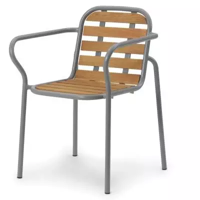 Chaise outdoor avec accoudoirs VIG / H. assise 46 cm / Métal et Bois / Gris / Normann Copenhagen