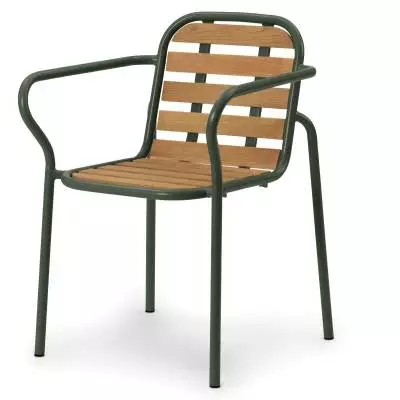 Chaise outdoor avec accoudoirs VIG / H. assise 46 cm / Métal et Bois / Vert foncé / Normann Copenhagen
