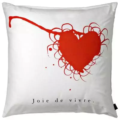 Coussin en coton JOIE DE VIVRE / Blanc, Noir & Rouge