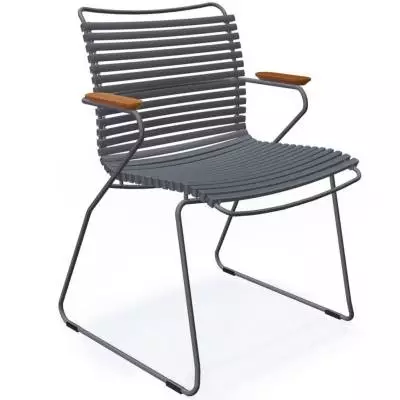 Chaise de jardin CLICK / H. assise 44,5 cm / Accoudoirs en bambou / Lamelles en Plastique / Gris Foncé / Houe