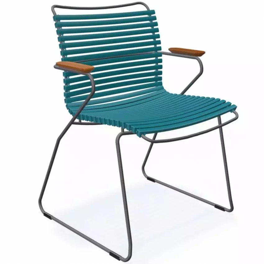 Chaise de jardin CLICK / H. assise 44,5 cm / Accoudoirs en bambou / Lamelles en Plastique / Bleu Pétrole / Houe