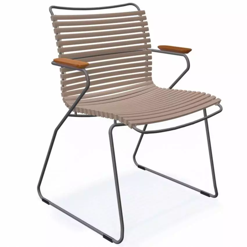 Chaise de jardin CLICK / H. assise 44,5 cm / Accoudoirs en bambou / Lamelles en Plastique / Beige Sable / Houe