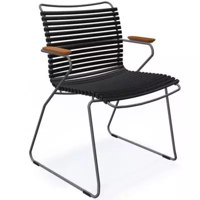 Chaise de jardin CLICK / H. assise 44,5 cm / Accoudoirs en bambou / Lamelles en Plastique / Noir / Houe