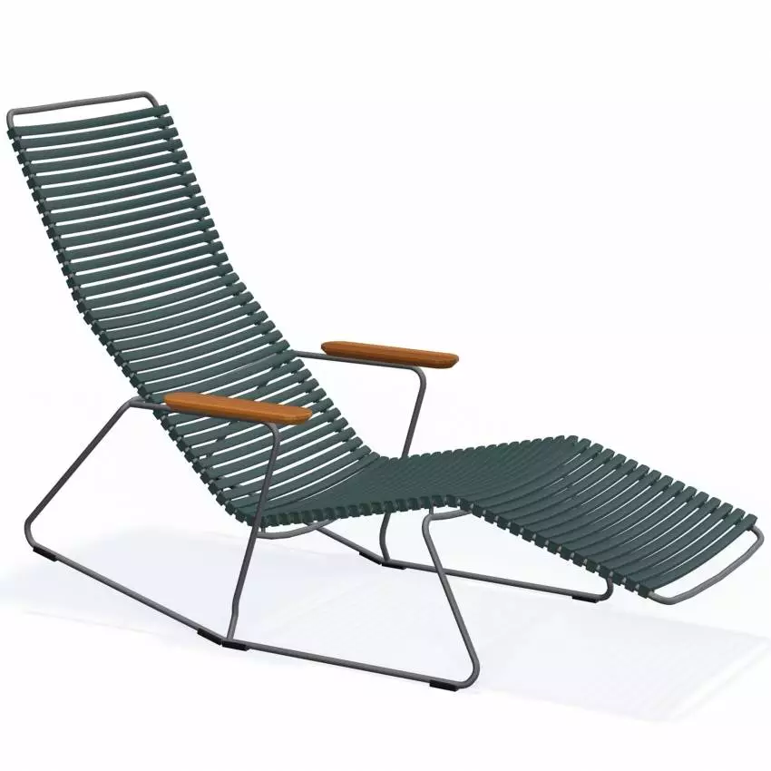 Chaise longue CLICK / L. 1,51 m / Accoudoirs en Bambou / Plastique / Vert Sapin / Houe