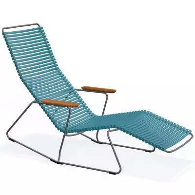 Chaise longue CLICK / L. 1,51 m / Accoudoirs en Bambou / Plastique / Bleu Pétrole / Houe