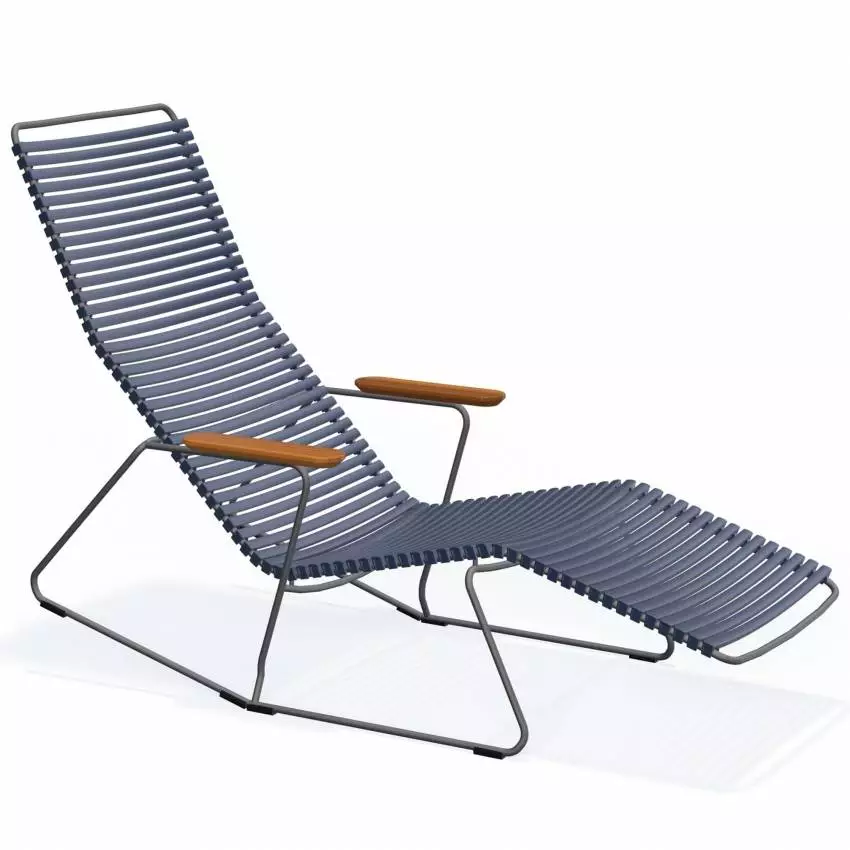 Chaise longue CLICK / L. 1,51 m / Accoudoirs en Bambou / Plastique / Bleu Foncé / Houe