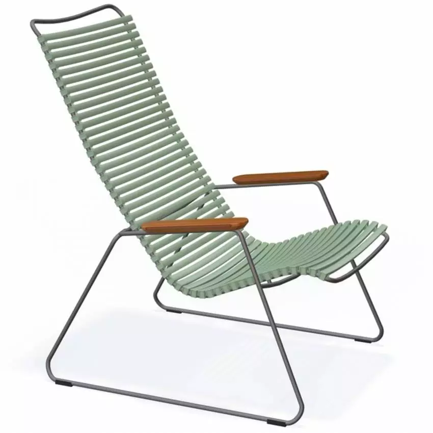 Fauteuil lounge CLICK / H. assise 37,5 cm / Accoudoirs en Bambou / Plastique / Vert Dusty / Houe