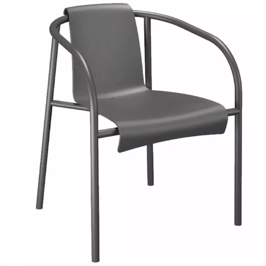 Chaise outdoor avec accoudoirs NAMI / H. assise 44,5 cm / Plastique recyclé / Gris foncé / Houe
