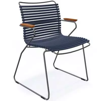 Chaise de jardin CLICK / H. assise 44,5 cm / Accoudoirs en bambou / Lamelles en Plastique / Bleu Foncé / Houe